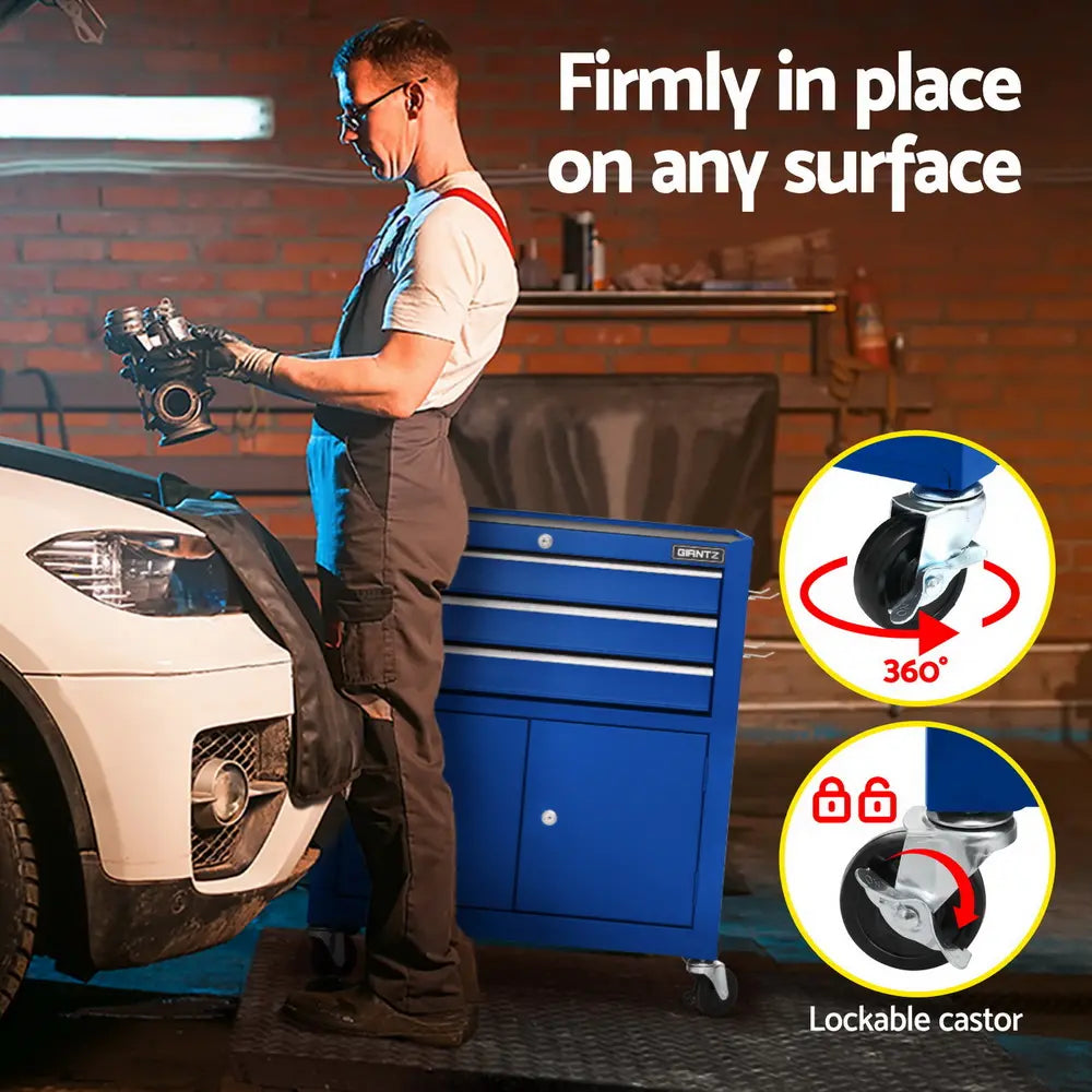 Lockable omni-directional castors on Giantz tool trolley for workshop mobility