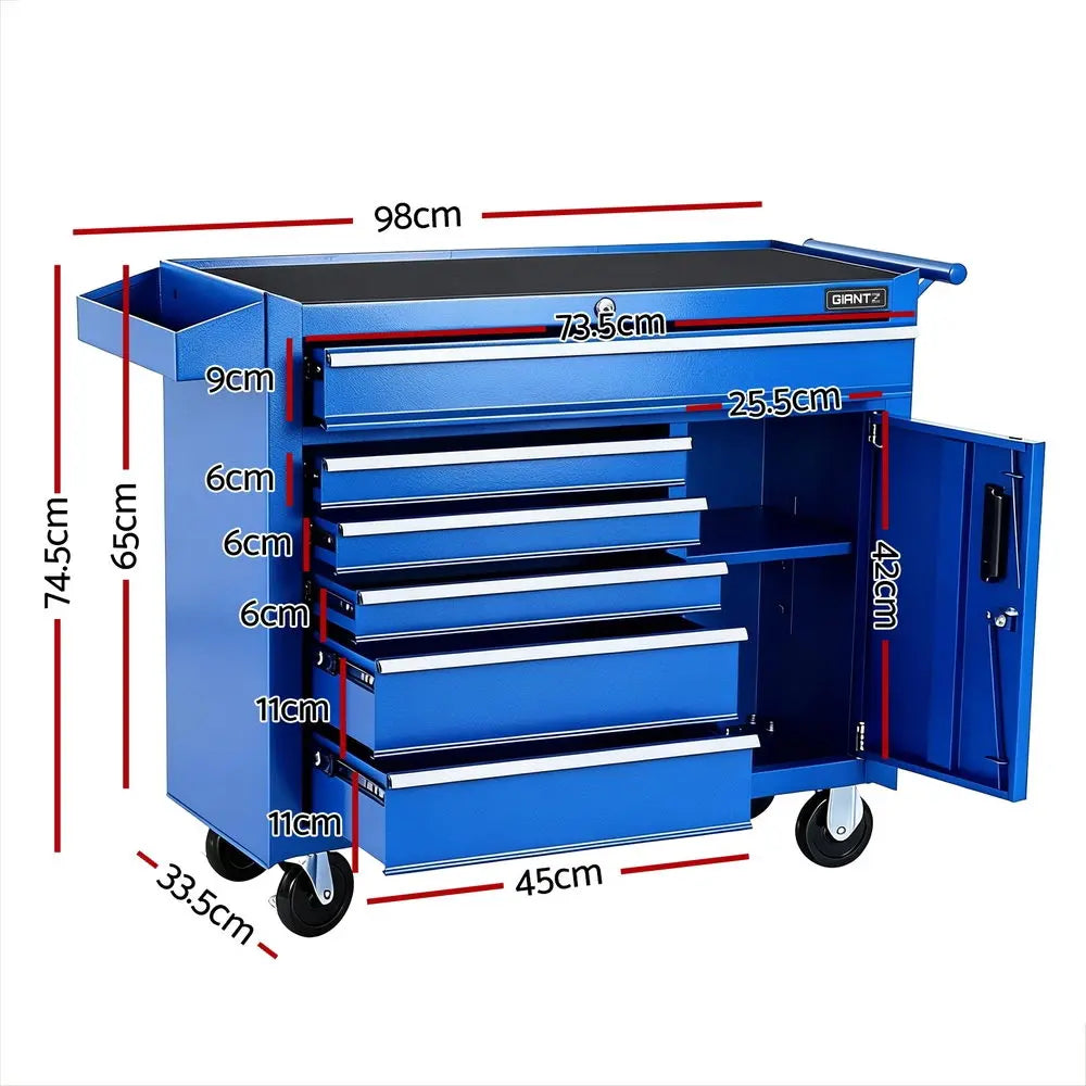 Giantz 6 Drawer Tool Chest Trolley 100kg Blue | Rolling Toolbox Cabinet