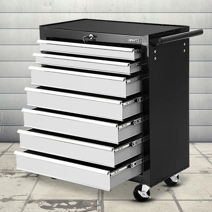 Giantz 7 drawer tool chest trolley with rolling castors grey and black