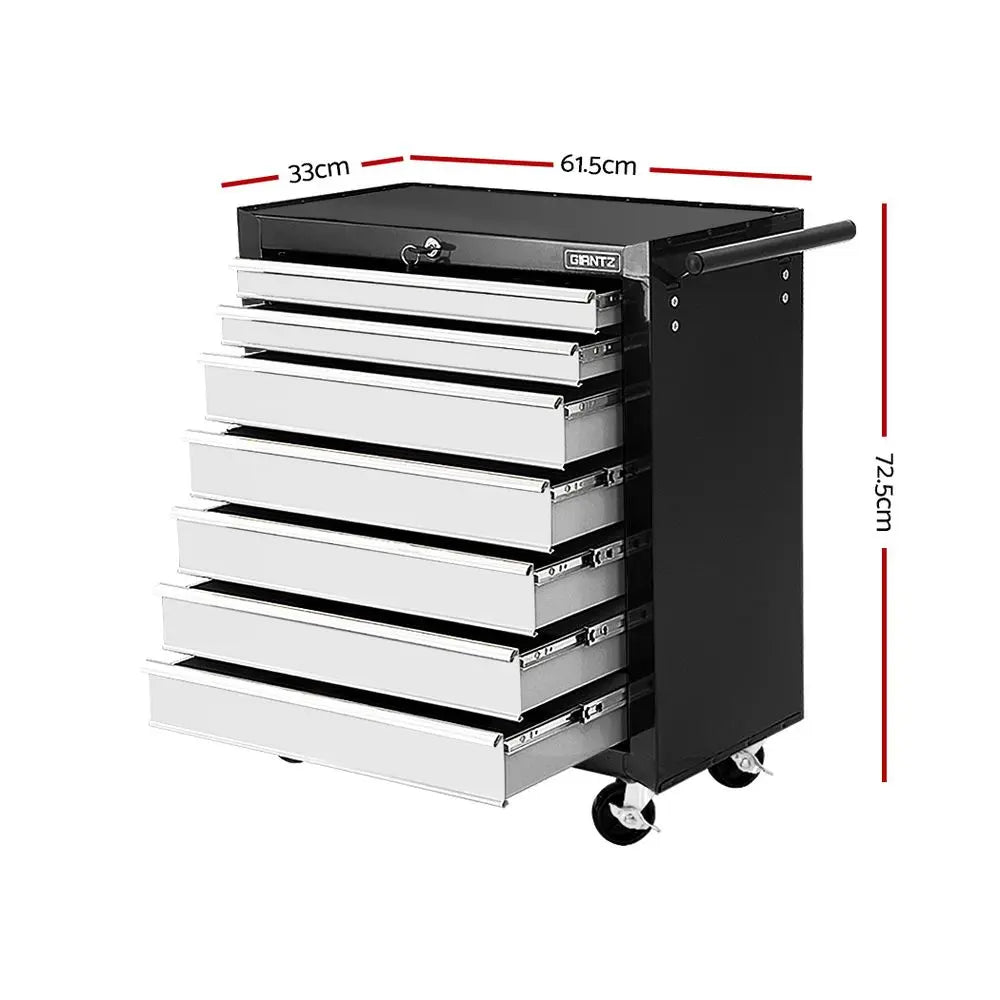 61.5cm x 33cm rolling tool cabinet showing workshop storage capacity
