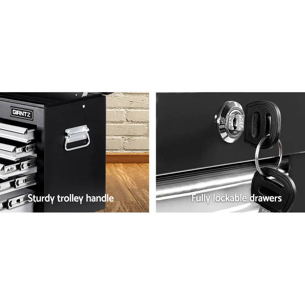 Lockable tool chest with two included keys for securing valuable tools and accessories