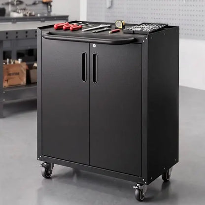 Compact rolling steel tool cabinet for home workshop storage