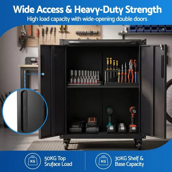 Giantz Rolling Tool Cabinet 75cm - Lockable Steel Storage with Adjustable Shelf