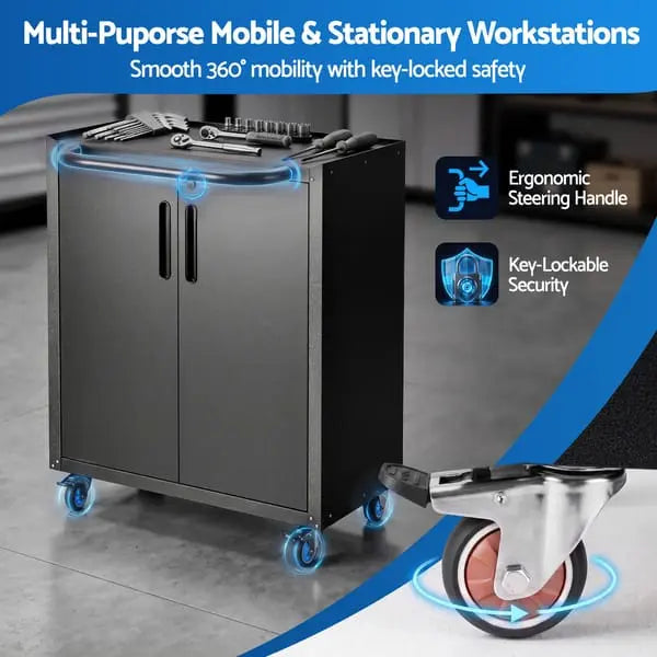 Giantz Rolling Tool Cabinet 75cm - Lockable Steel Storage with Adjustable Shelf