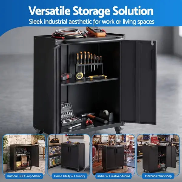 Giantz Rolling Tool Cabinet 75cm - Lockable Steel Storage with Adjustable Shelf