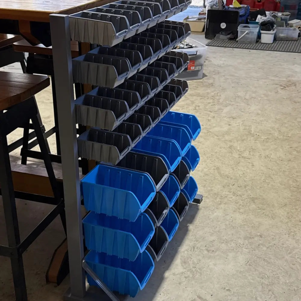 Freestanding Tool Storage Rack - 47 Bin Organiser with Steel Stand