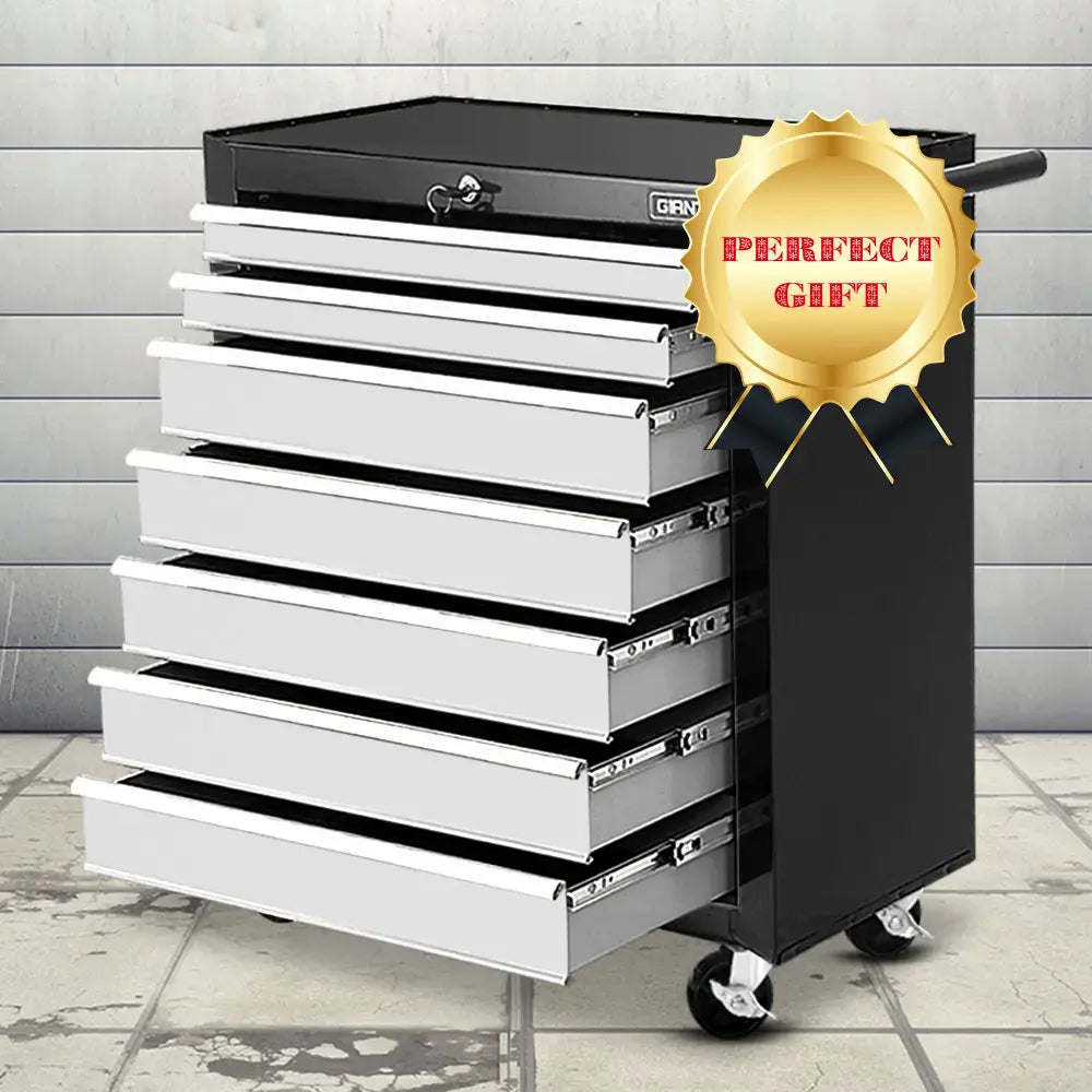 Giantz 7 drawer tool chest trolley with rolling castors grey and black  Xmas Gift - Smart Storage AU