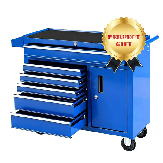 Giantz 6 drawer tool chest trolley blue with bottom cabinet and rolling wheels