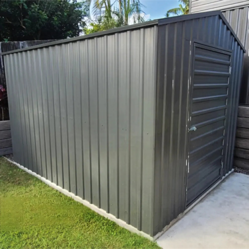 SpanBilt steel workshop building set up as home man cave or hobby space in Australian backyard