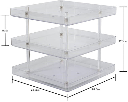 360° Rotating 3-Tier Nail Polish & Cosmetics Organiser - Elegant Acrylic Display Stand with Protective Guard – Perfect for Makeup Lovers