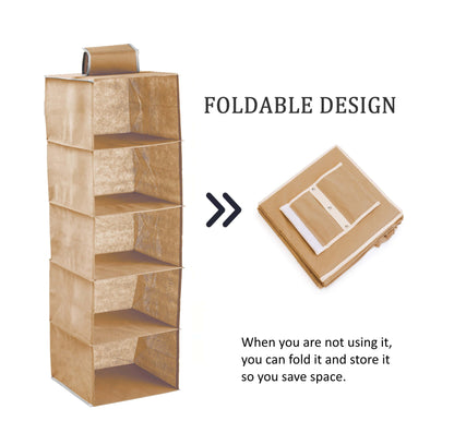2-Pack Hanging Closet Organizer – 5-Shelf Foldable Fabric Storage