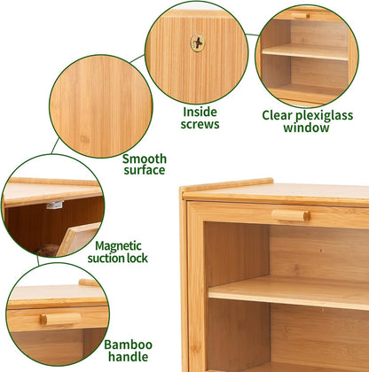 Double Layer Bamboo Bread Box – Large Capacity Kitchen Storage with Window for Fresh Baked Goods
