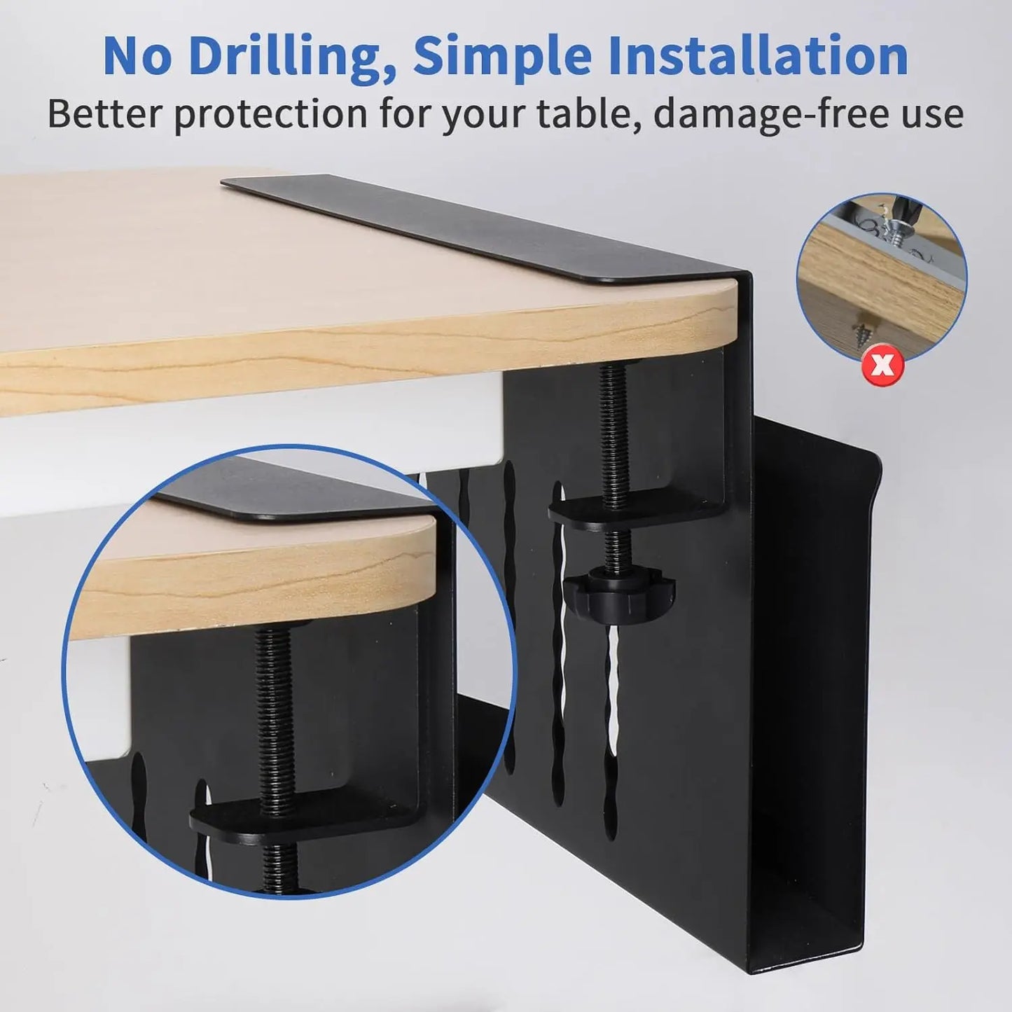 no-drill under desk organiser holding laptop and pens