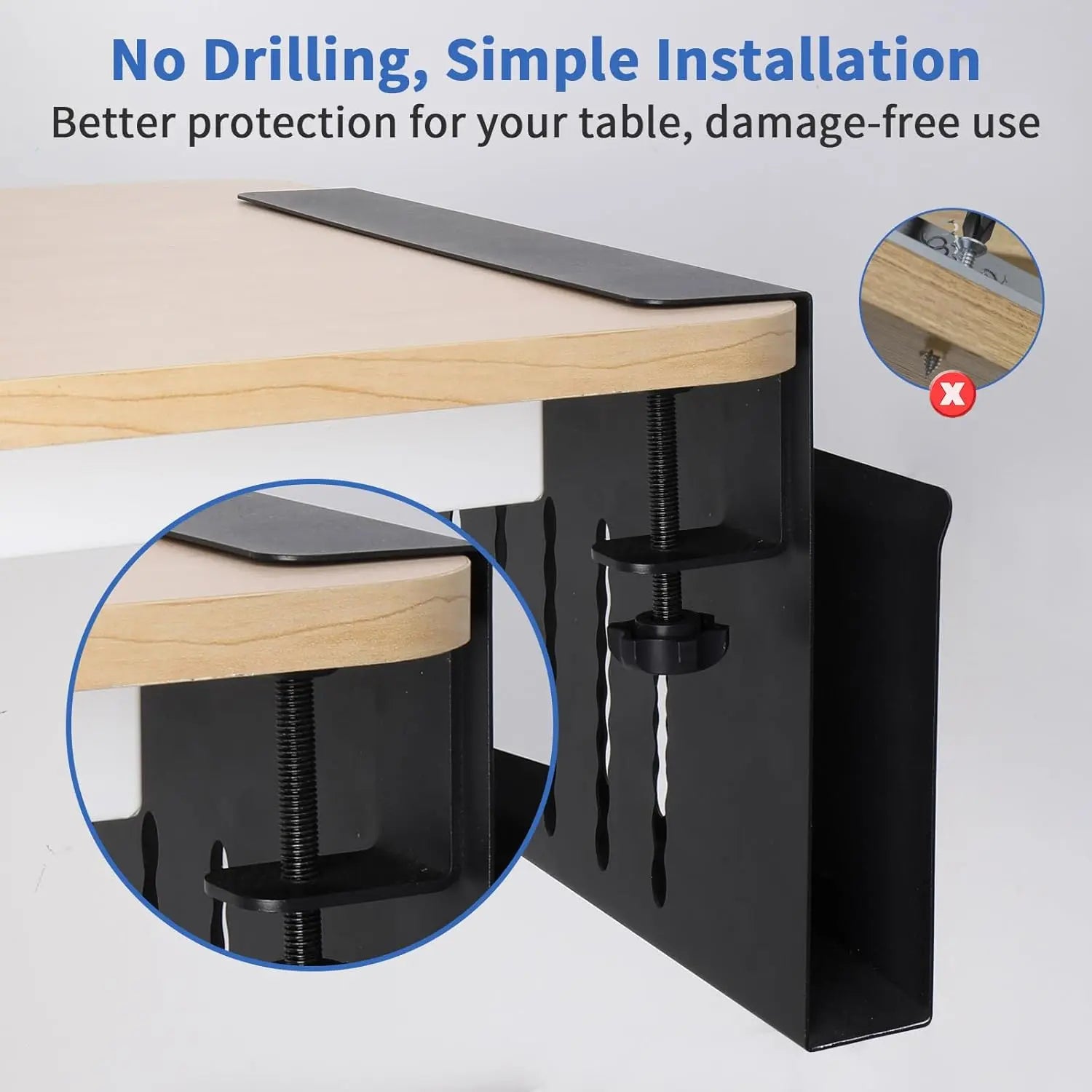 no-drill under desk organiser holding laptop and pens