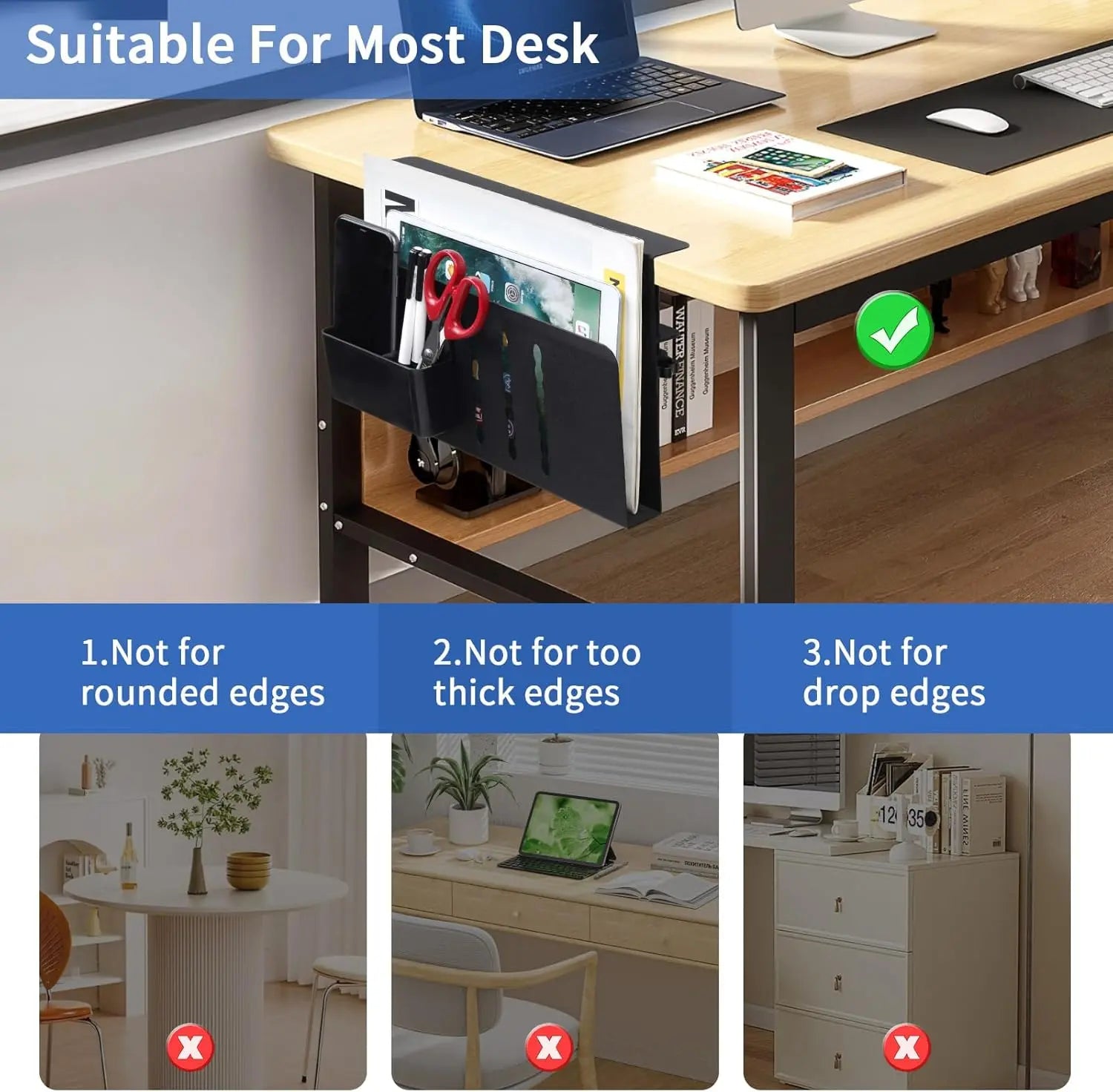 side-mounted steel laptop holder with cable tray and pen storage
