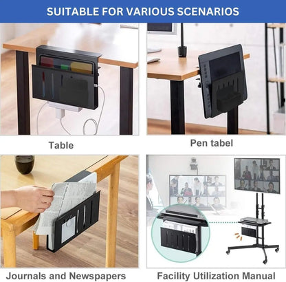 Under Desk Laptop Holder with Cable Tray & Pen Organizer – No Drill, Space-Saving Design