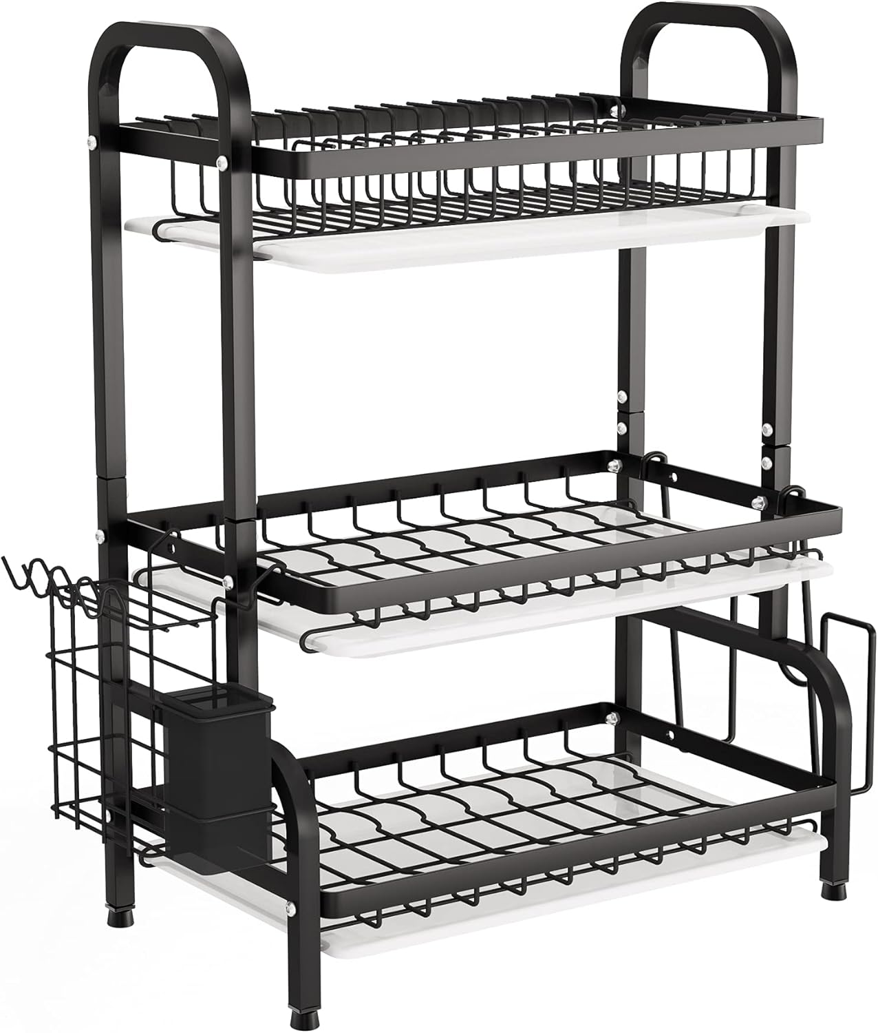 3-Tier Dish Drying Rack – Large Capacity Kitchen Organizer with Utensil & Cutting Board Holders – Rust-Resistant Stainless Steel