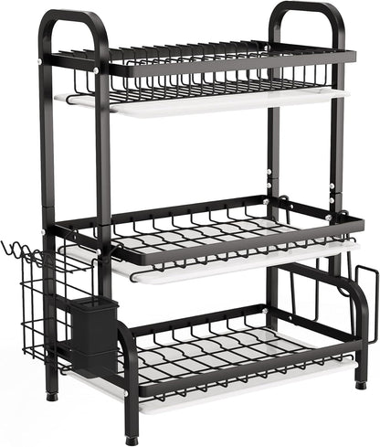 3-Tier Dish Drying Rack – Large Capacity Kitchen Organizer with Utensil & Cutting Board Holders – Rust-Resistant Stainless Steel