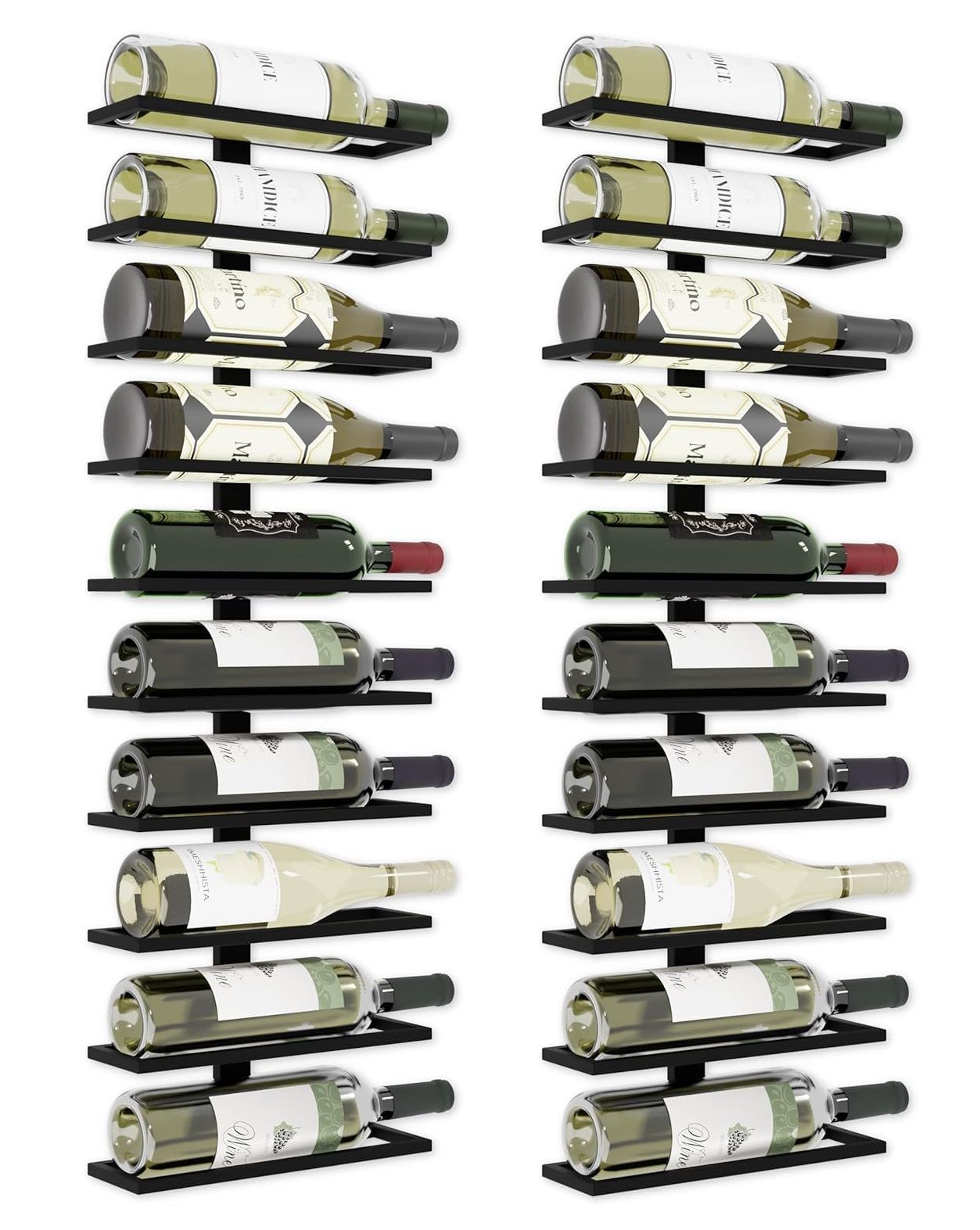 CARLA HOME 2-Pack Wall-Mount Wine Rack – Metal Bottle Holder for 10 Bottles | Matte Black