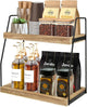 2-Tier Coffee Station Organizer Rack - Wooden Kitchen Storage for Syrups & Mugs
