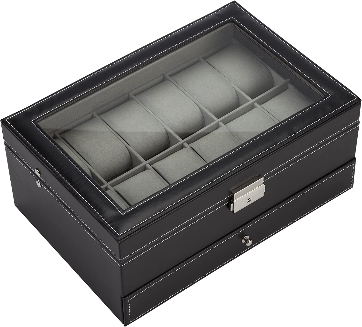 gift-worthy black watch storage box with cushion inserts