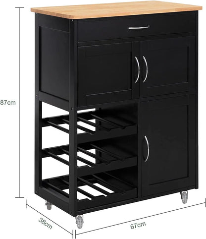 Mobile Kitchen Trolley with Wine Rack - 3-Tier Rolling Storage Cart for Australian Home Entertaining