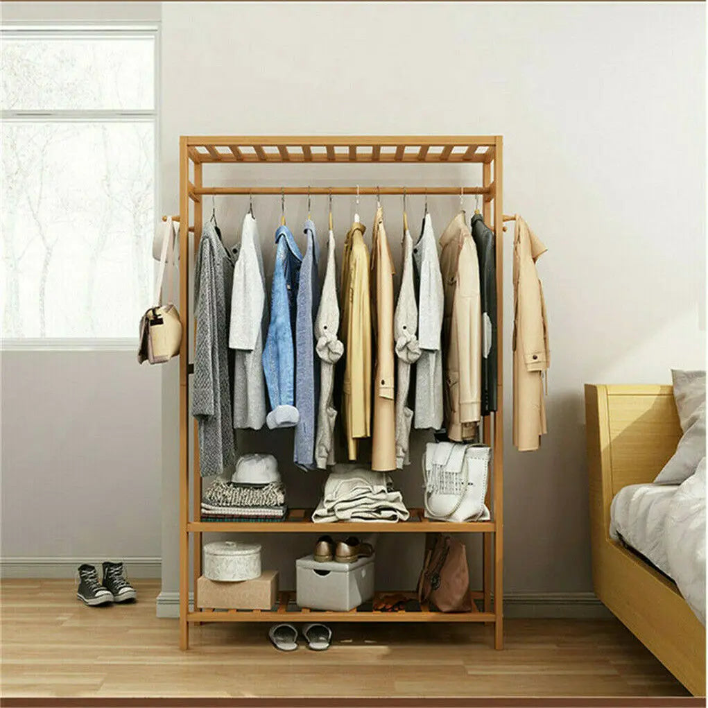 Mobile clothes organiser in Australian bedroom showing storage capacity