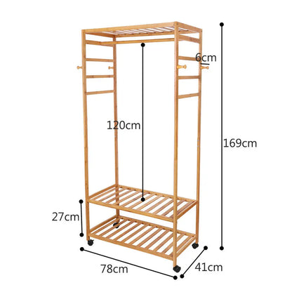 3-tier bamboo clothes stand 80cm wide with wheels for easy movement