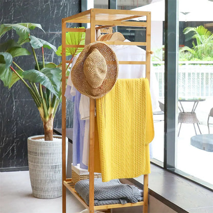 Bamboo Clothes Rack with Wheels | 3-Tier Rolling Garment Organiser
