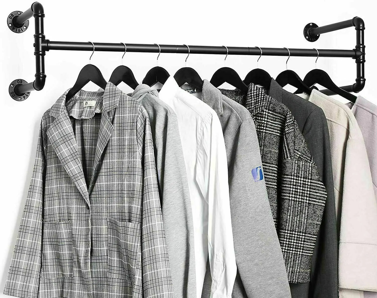 Wall Mounted Clothes Rack with Shelf - Industrial Iron Garment Rail 109cm