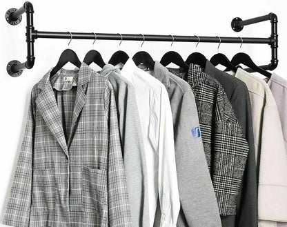 Wall Mounted Clothes Rack with Shelf - Industrial Iron Garment Rail 109cm