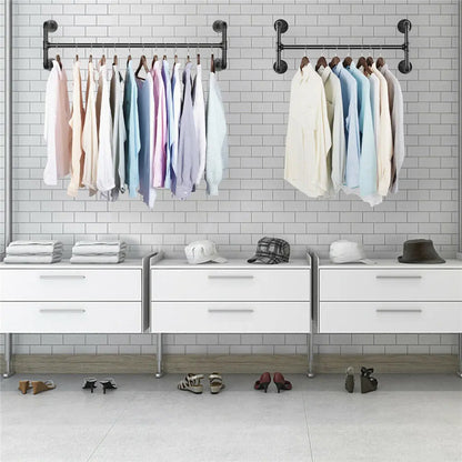Wall Mounted Clothes Rack with Shelf - Industrial Iron Garment Rail 109cm