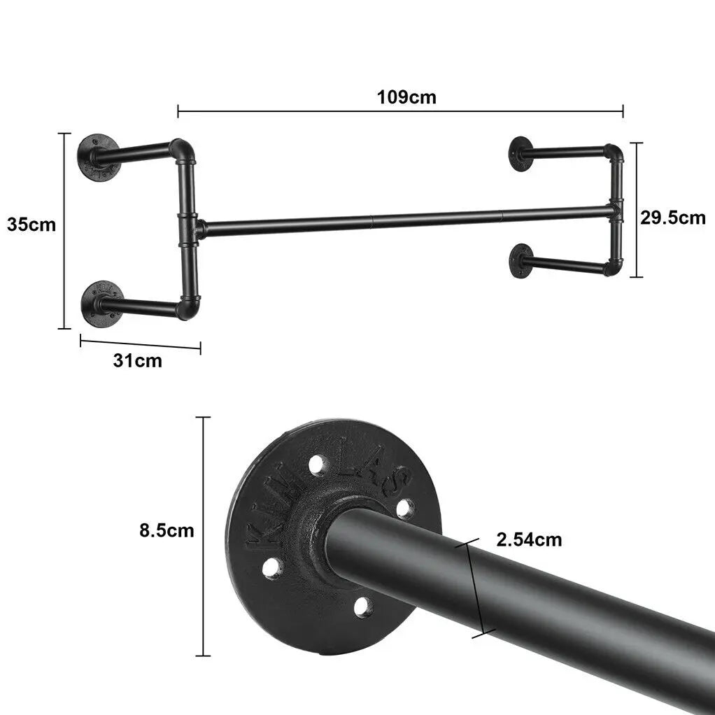 Wall mounted clothes rack dimensions 109cm wide by 109cm high with 35cm depth