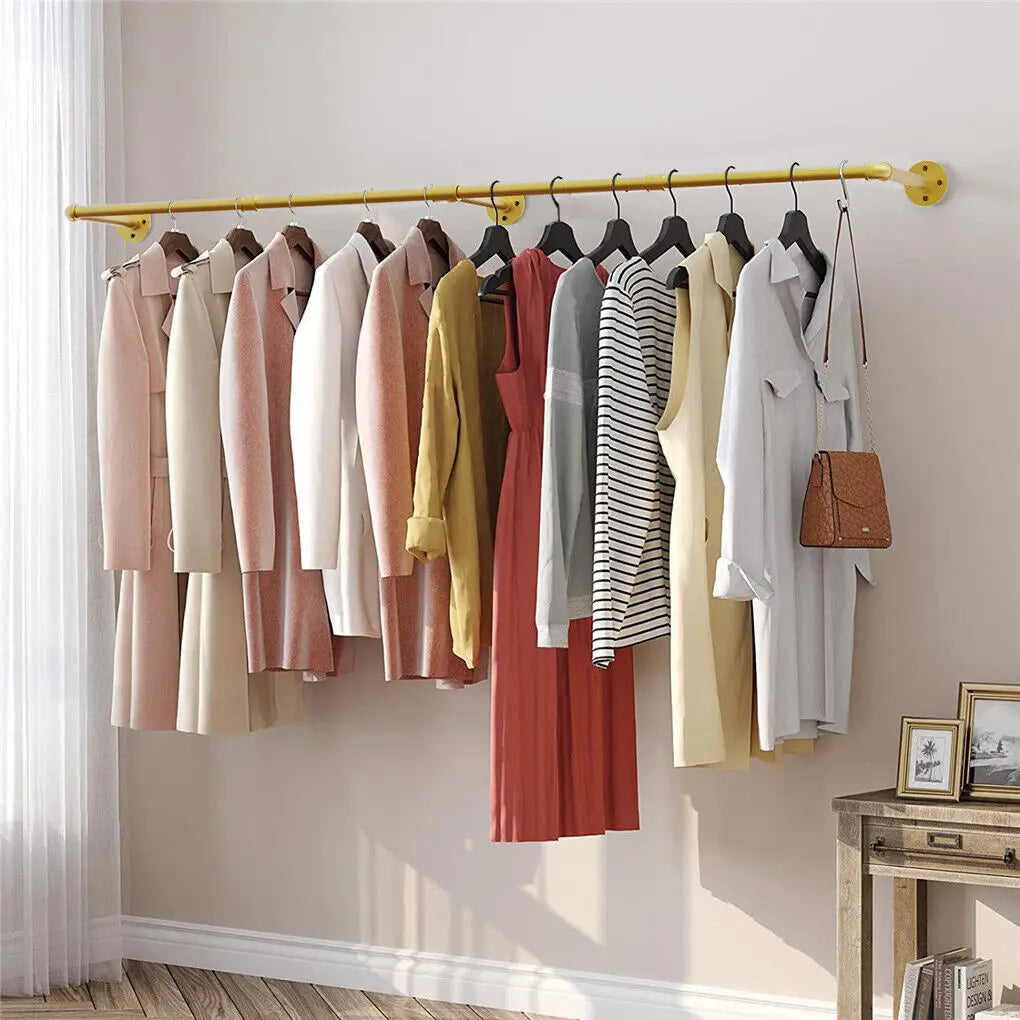 180cm wall mounted clothes rack in bedroom with jackets and bags organized