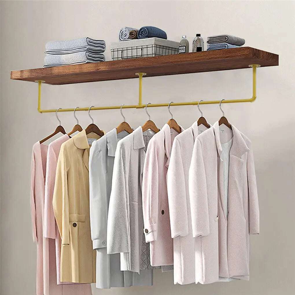 Gold Wall Mounted Clothes Rack | Vintage Industrial Garment Rail 180cm