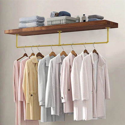 Gold Wall Mounted Clothes Rack | Vintage Industrial Garment Rail 180cm