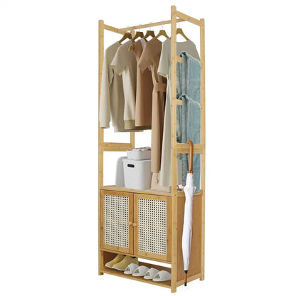 Bamboo Clothes Rack 168cm | Coat Stand with Storage for Bedroom & Entryway