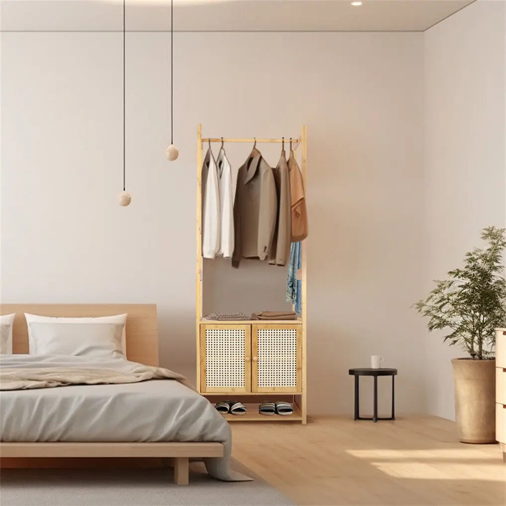Bamboo Clothes Rack 168cm | Coat Stand with Storage for Bedroom & Entryway