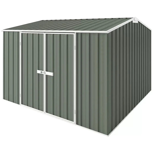 Mist green 3 metre by 3 metre gable roof garden shed Australian made