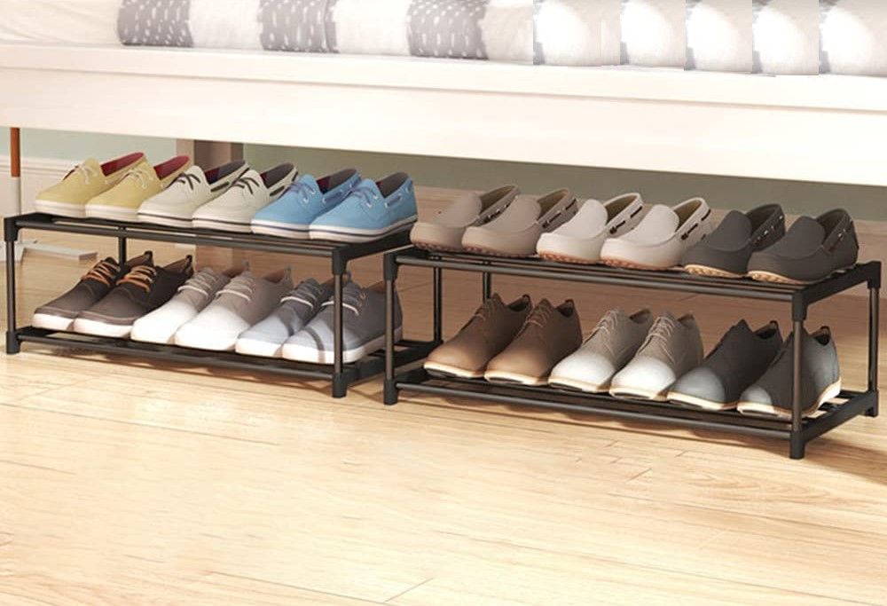 4-Tier] Stainless Steel Shoe Rack (Black, 55cm) – Compact Storage for 12–16 Pairs | Rust-Resistant & DIY Adjustable
