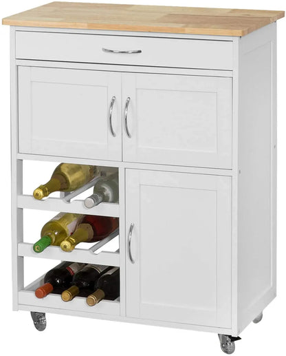 Scandinavian kitchen trolley with rubber wood top wine storage serving elegant dinner party Australian home