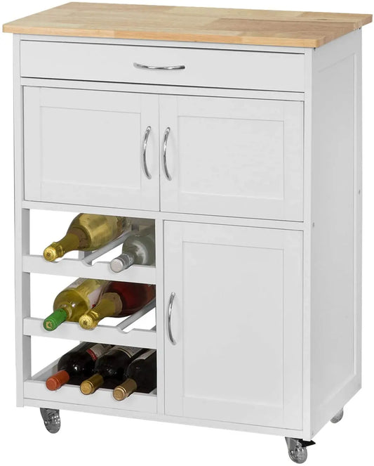 Scandinavian kitchen trolley with rubber wood top wine storage serving elegant dinner party Australian home