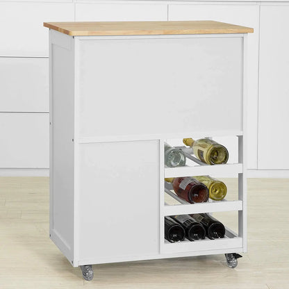Scandinavian Kitchen Trolley Wine Cart - Premium Rubber Wood Australia