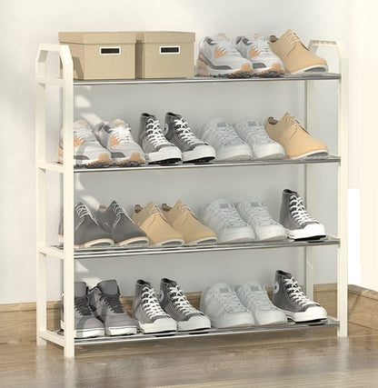 4-tier white shoe rack organizing family shoes in Australian home entryway