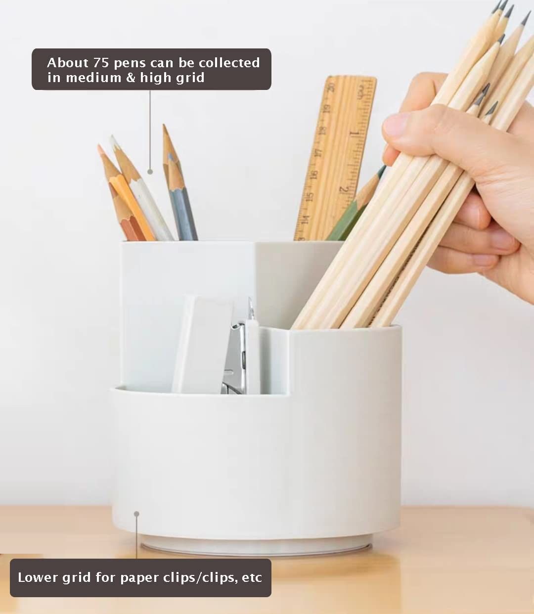 360° Rotating Desk Organiser – Multi-Layer Pen & Stationery Holder (Grey)