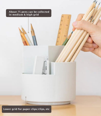 360° Rotating Desk Organiser – Multi-Layer Pen & Stationery Holder (Grey)