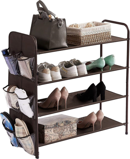 Tidy Up in Style – 4-Tier Metal Shoe Rack & Storage Organizer with Side Pockets for Entryway, Bedroom & Wardrobe
