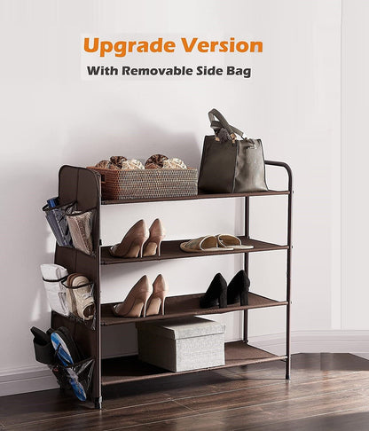 Tidy Up in Style – 4-Tier Metal Shoe Rack & Storage Organizer with Side Pockets for Entryway, Bedroom & Wardrobe