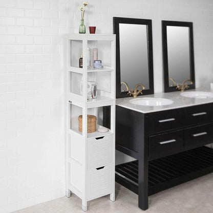 Modern Tall Cabinet with 4 Shelves & 2 Drawers – Space-Saving Organiser