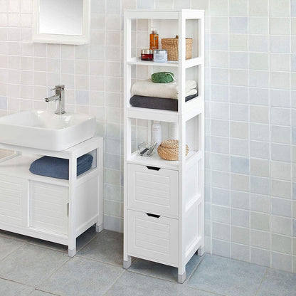 Modern Tall Cabinet with 4 Shelves & 2 Drawers – Space-Saving Organiser
